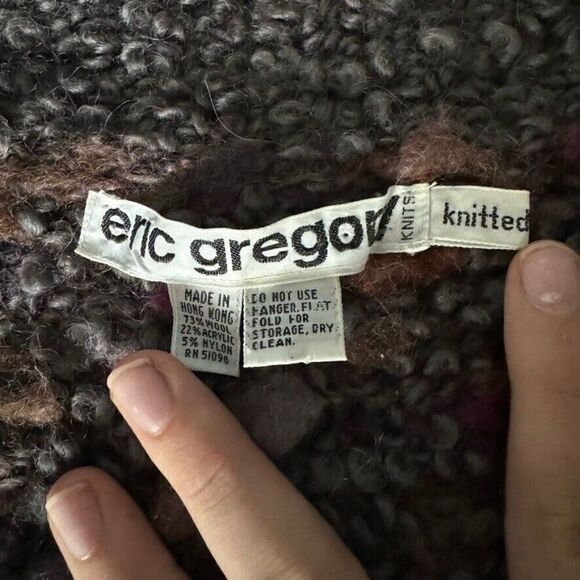 Vintage 1980s Eric Gregory Hand Knit Wool Fluffy Sexy Hippie Cardigan Sz M - Picture 2 of 7